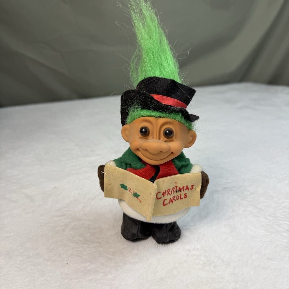 Vintage 90s Russ Christmas Caroler Troll Doll 8” Tall Collectible Green Hair